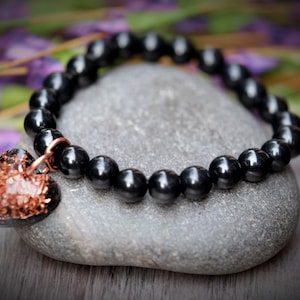 Elite Noble Shungite Copper Orgonite Charm 6mm, 8mm, 10mm, 12mm Bracelet Petrovsky Heart  Charm Bracelet Anti-EMF 5G