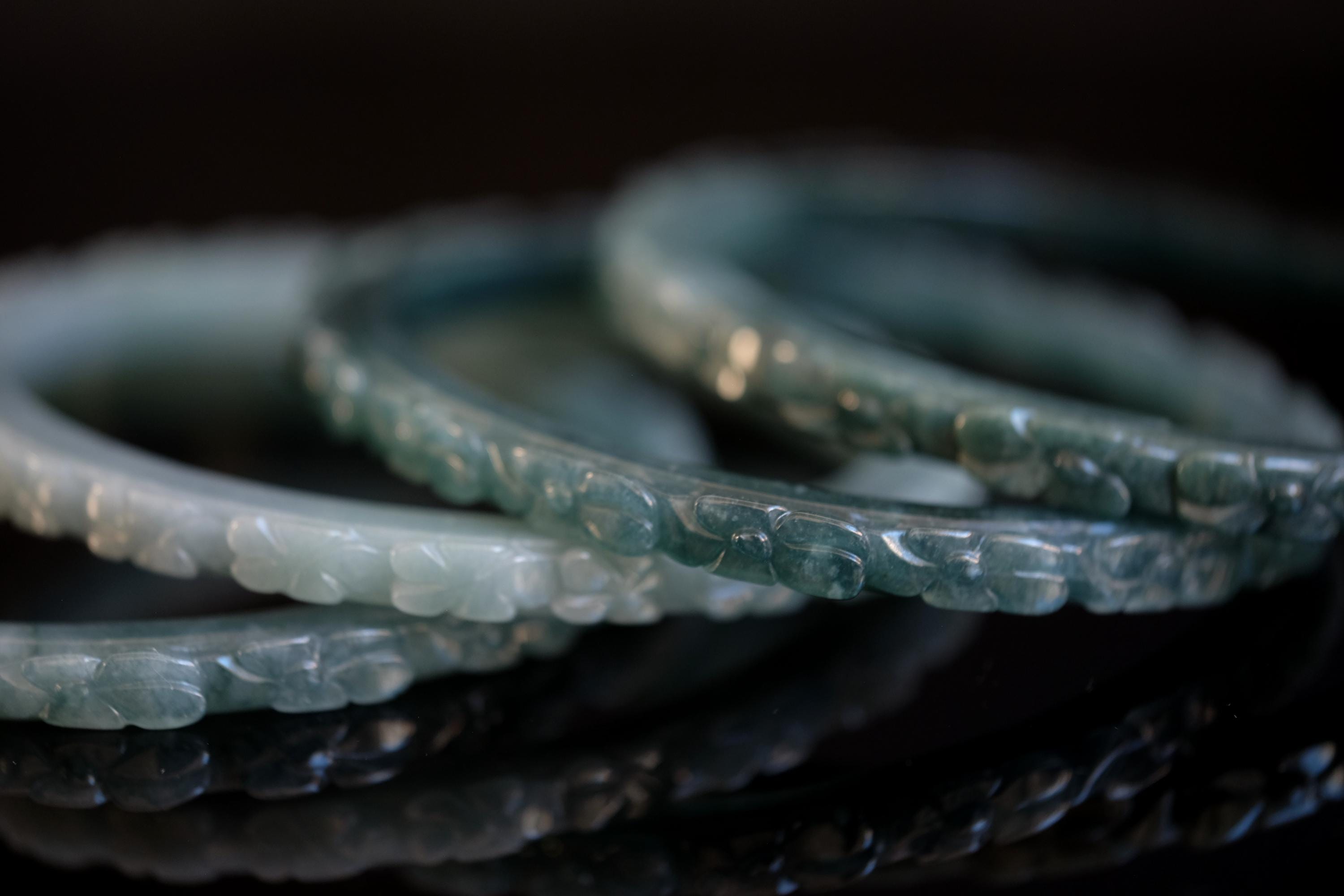 62mm, 63mm, 64mm, 65mm Blue Water Jade Bangle Guatemalan Jadeite Carved ...