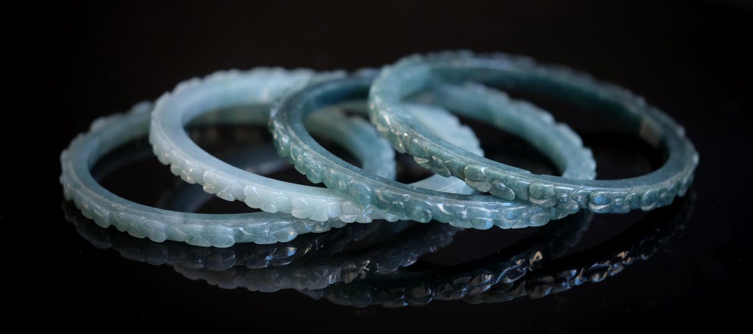 62mm, 63mm, 64mm, 65mm Blue Water Jade Bangle Guatemalan Jadeite Carved ...