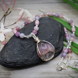 Auralite 23, Pegmatite Unicorn Stone, Turkish Purple Jadeite, Pink Tourmaline, Clear Quartz Silver Wire Wrap, Faceted 16'' Necklace