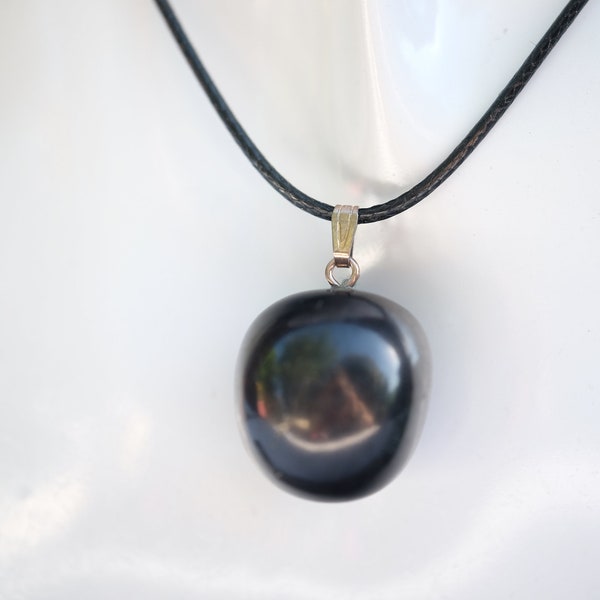 Shungite 0.75'' Tumble Pebble Pendant with Optional 925 Italy Sterling Silver or Black Cord Necklace