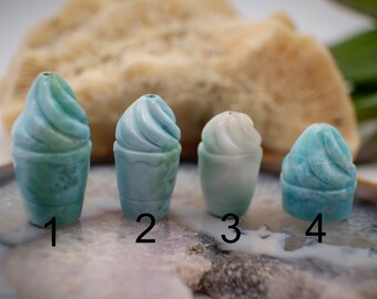 Larimar Carved Ice Cream Sunday Fro Yo Bead {República Dominicana} Único, Edición Limitada