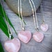 LOVE Rose Quartz Heart Pendant Multiple Sizes 18 inch Silver Chain 1.1 in, 0.9 in, 0.75 in, 0.5 in. 