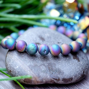 Druzy Rainbow Peacock Aura Agate Crystal 10mm 8mm 6mm Bracelet