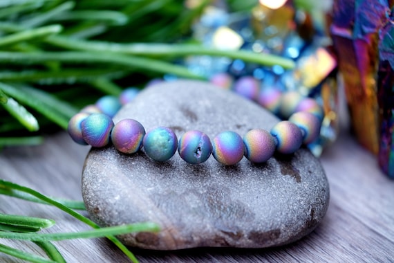 Druzy Rainbow Peacock Aura Agate Crystal 10mm 8mm 6mm Bracelet Etsy