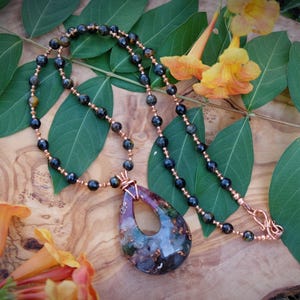 Ruby, Citrine, Emerald, Aquamarine, Tanzanite, Blue Apatite Copper Orgonite Tear Drop Faceted Tigers Eye Handmade Beaded Wire Wrap Necklace