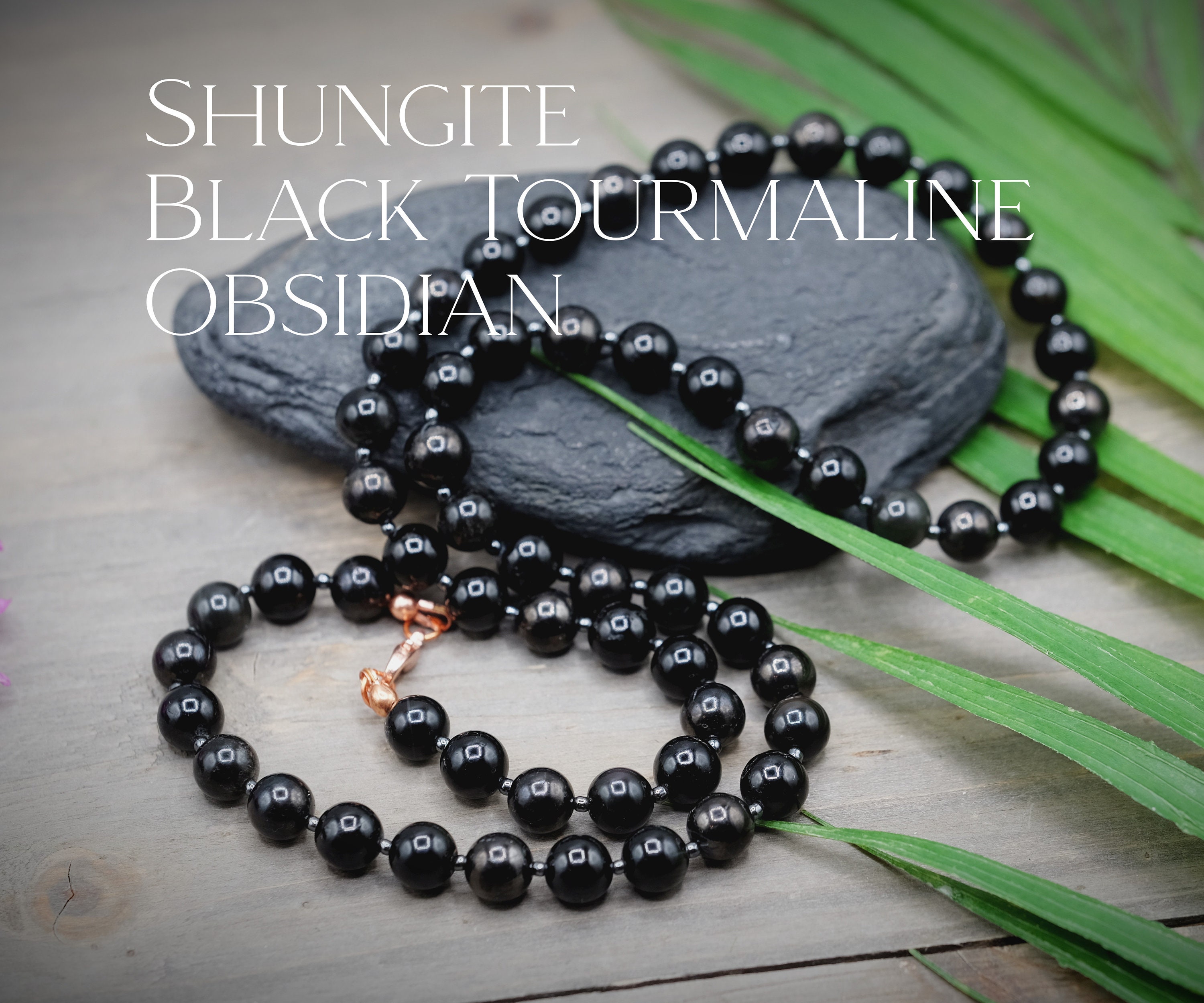 Empath Protection Petrovsky Shungite, Obsidian, Black Tourmaline Anti-Negativity, EMF Protection Necklace Copper Lobster Clasp