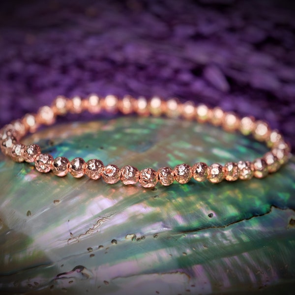 4mm or 8mm Copper/Rose Gold Coated Lava Stone Bracelet Root Chakra Taurus, Cancer Zodiac Birthstone