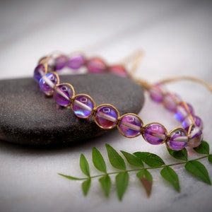 Violet Pink Mermaid Aura Crystal 8mm Shamballa Nylon Cord Bracelet Adjustable