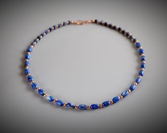 6mm Lapis Lazuli Barrel Bead 18'' Necklace Solid Copper Hook Clasp Handmade Jewelry