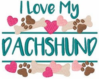 I Love My Dachshund with paws and hearts Embroidered Waffle Kitchen Towel --- Pick towel color ---Free Shipping