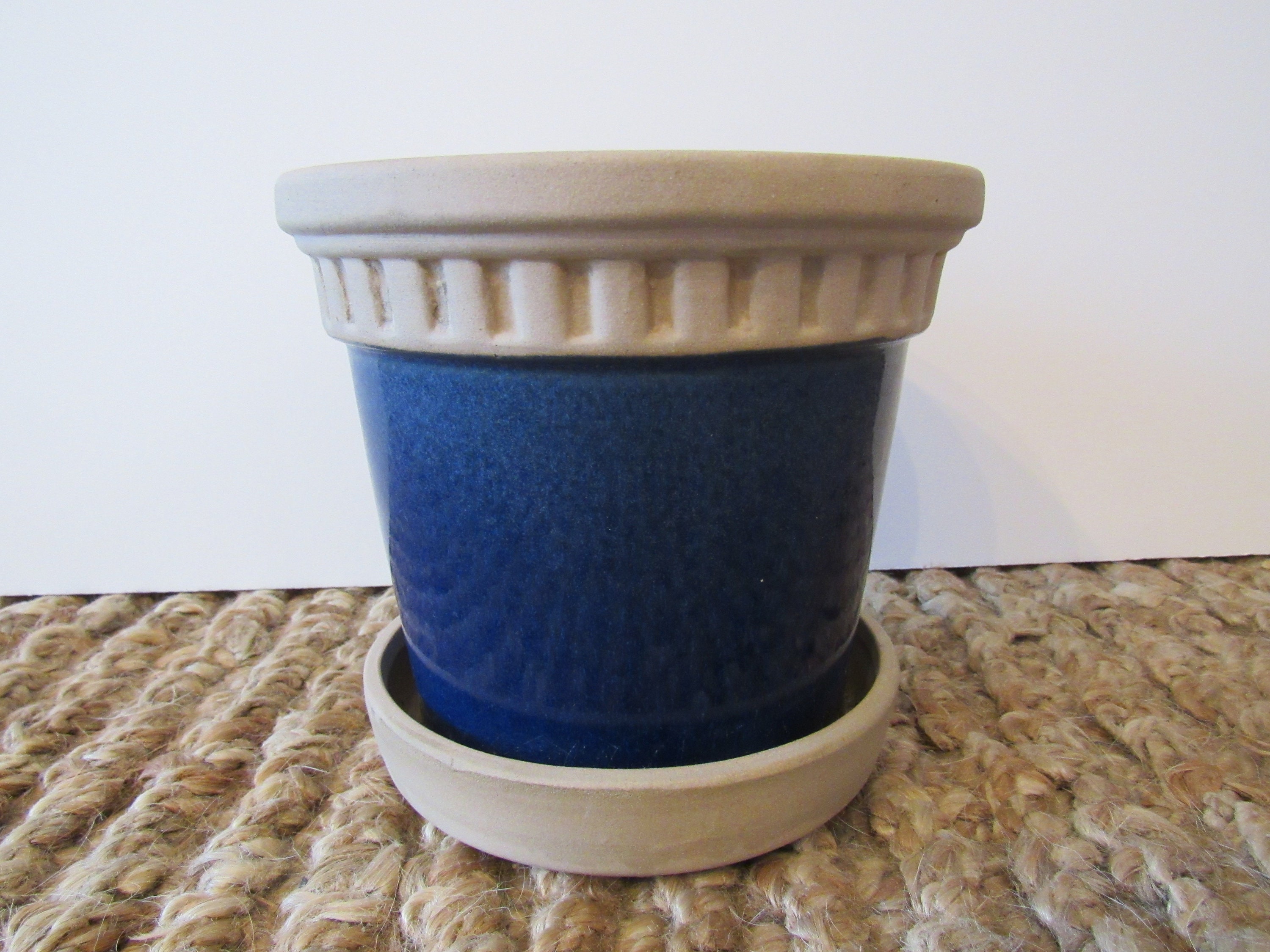 Blue Clay Pot with Attached Saucer Etsy Nederland