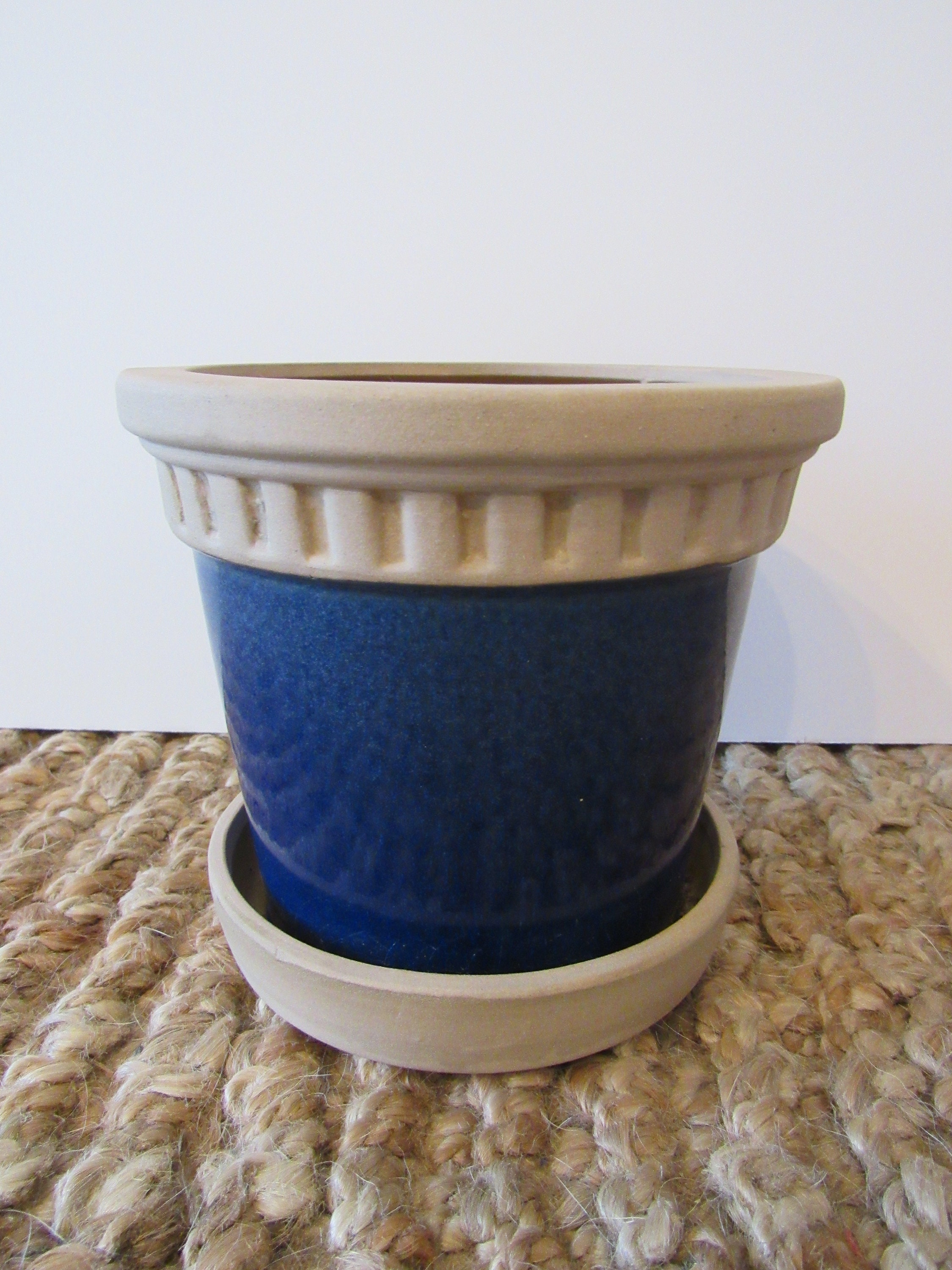 Blue Clay Pot with Attached Saucer Etsy Nederland