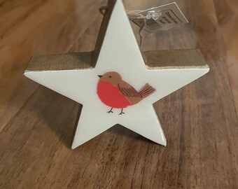 CHRISTMAS ROBIN Wooden Star Decoration/Christmas Robin/keepsake gift/ROBIN Gifts/Remembrance Robin/Memorial/Babyloss/Bereavement Gift