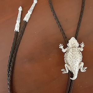 Horned Toad Horned Lizard Bolo Tie 36 inch your choice Pewter, Silver or 24K gold