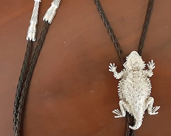 Horned Toad Horned Lizard Bolo Tie 36 inch your choice Pewter, Silver or 24K gold