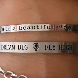 Hot Air Balloon Inspirational Message Bangle Bracelet your choice of message, width and finish