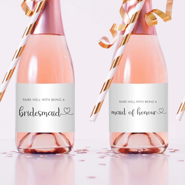 bridesmaid wine champagne label, Bridesmaid proposal, mini champagne label, wine sticker, bottle sticker, Pairs well with bridesmaid duties