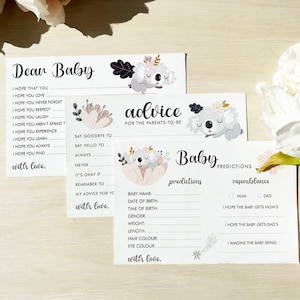 10 x advieskaarten voor de aanstaande ouders | Australian Koala Baby wenst advieskaart | Babyvoorspellingskaart | Kaartbundel | Spelletjes voor babyshowers