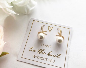 Knot Shell Pearl Earrings, I can't tie the know without you, bridesmaid gift, knot earring studs, bridesmaid proposal, birthday gift