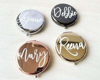 Personalised compact mirror, rose gold, silver, Bridesmaid Gifts, Purse Mirror, Custom Mirror, Wedding mirror, birthday, personalised gift