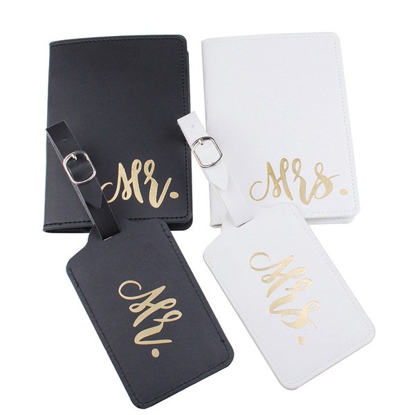 Mr and Mrs Passport Covers and Luggage Tag, Passport Cover Wedding, Passport Wallet, Wedding Favor Tags, Luggage tag Mr and Mrs gift