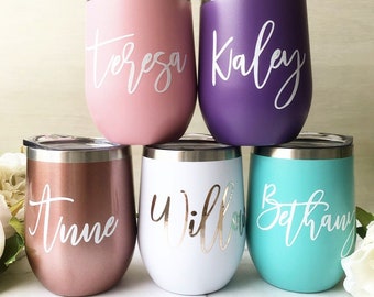 Personalized Wine Drink Tumbler Custom Bridesmaid Tumbler Stainless Steel Wine Cup Bridal Party Champagne Bridesmaid Proposal insulated cups
