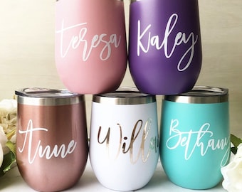 Personalized Wine Drink Tumbler Custom Bridesmaid Tumbler Stainless Steel Wine Cup Bridal Party Champagne Bridesmaid Proposal insulated cups