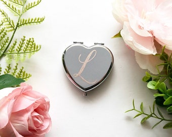 Heart shaped compact mirror personalised, Bridesmaid Gifts, Purse Mirror, Custom Mirror, Wedding mirror, birthday gift pocket mirror