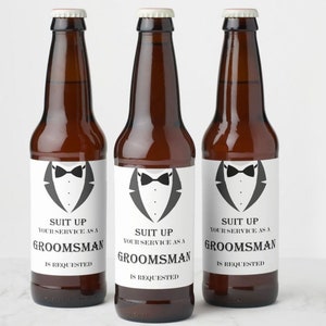 Suit Up Groomsman, best man beer label, beer label, groomsman label,  groomsman gift, groomsman wine label