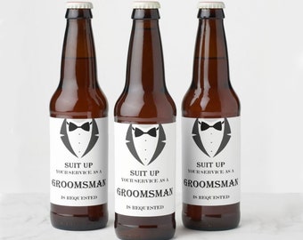 Suit Up Groomsman, best man beer label, beer label, groomsman label,  groomsman gift, groomsman wine label