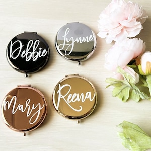 Personalised rose gold, silver compact mirror, Bridesmaid Gifts, Purse Mirror, Custom Mirror, Wedding mirror, birthday, personalised gift