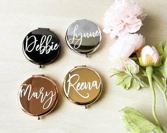 Personalised rose gold, silver compact mirror, Bridesmaid Gifts, Purse Mirror, Custom Mirror, Wedding mirror, birthday, personalised gift