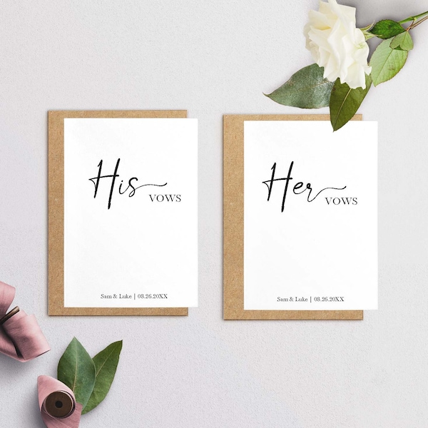 Personalised His Vows and Her Vows Wedding Cards | Set of Two Vows Cards | Wedding Vow Keepsake, Wedding Vow Card, Wedding Vows