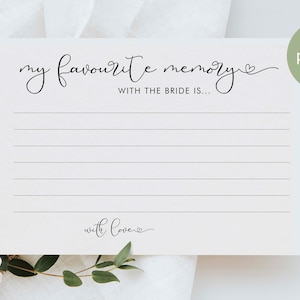 My favourite memory with the bride cards | Bridal Shower Game | Bridal Shower Party Cards | Memory with bride game | Love heart script