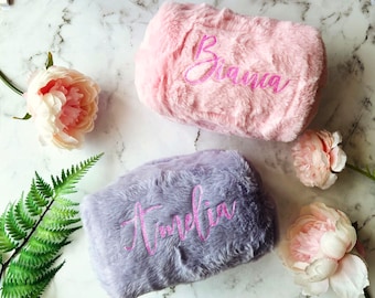PERSONALISED fluffy bag, clutch bag, gift for her, make up bag, coin wallet, birthday gift, bridesmaid maid of honour proposal