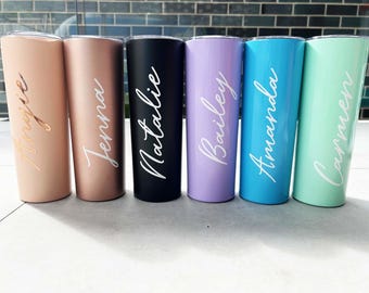 Personalized Stainless Steel Skinny Tumbler Custom Bridesmaid Tumbler Drinking Cup Bridal Party Bridesmaid Proposal insulated cups