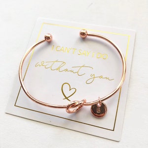 Personalised initial knot bracelet, Bridesmaid Gift, Proposal, Tie the Knot bracelet, Custom bracelet, rose gold, gold, silver bangle,