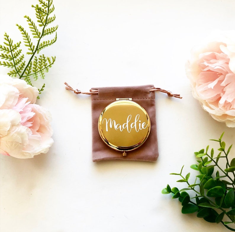 Personalized Gold Compact Mirror Bridesmaid Gift Purse Etsy Australia