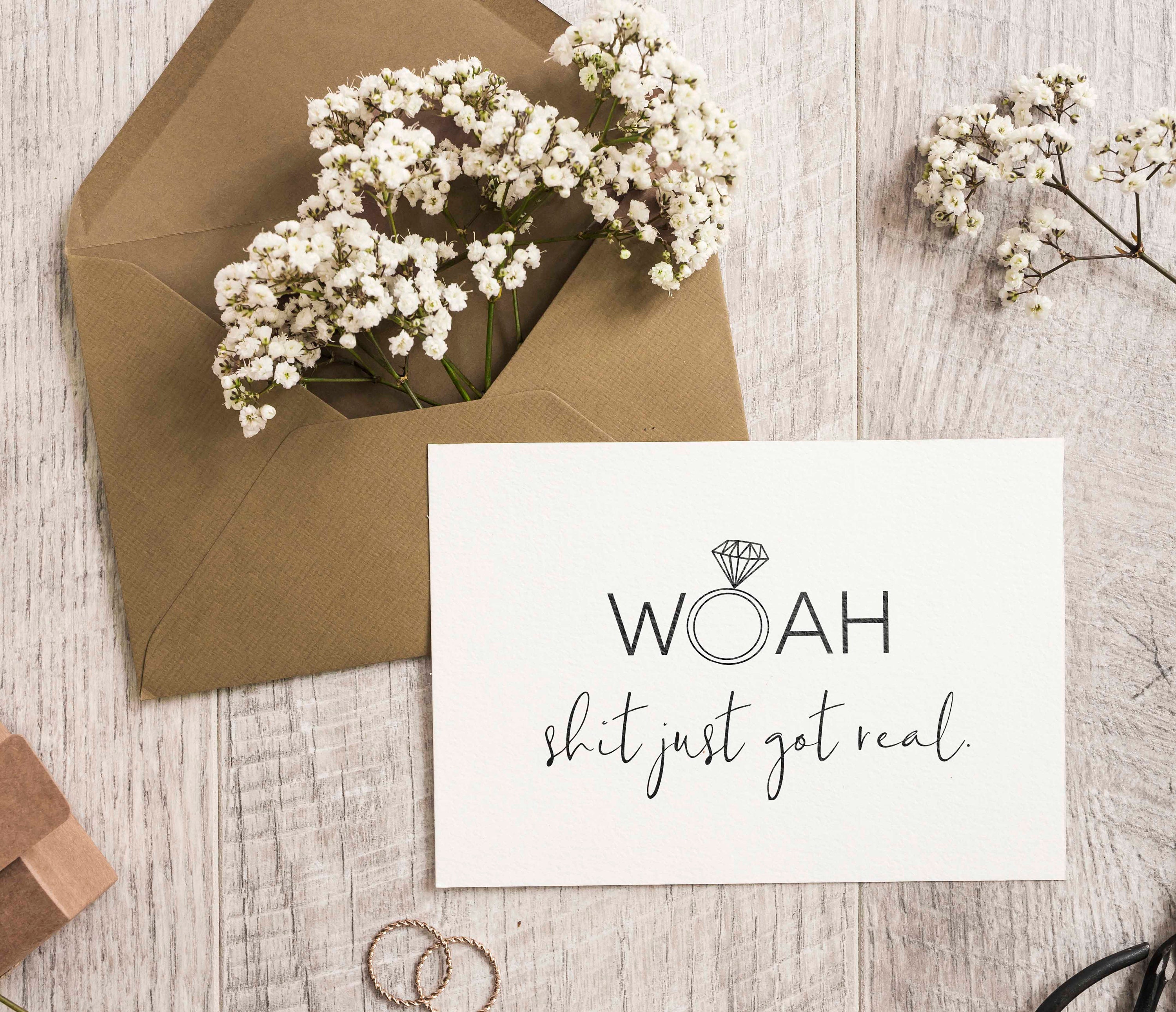 Hochzeitskarte Mit Frechem Spruch: It Just Got Real – Perfekt Für Verlobung & Ehering-Überraschung