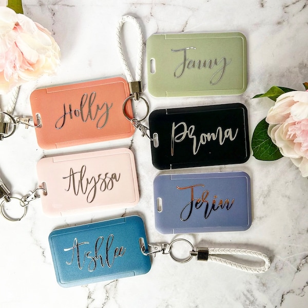 PERSONALISED card holder with strap, card wallet, key chain, luggage tag, key ring, wristlet, name tag, office card holder, office ID badge