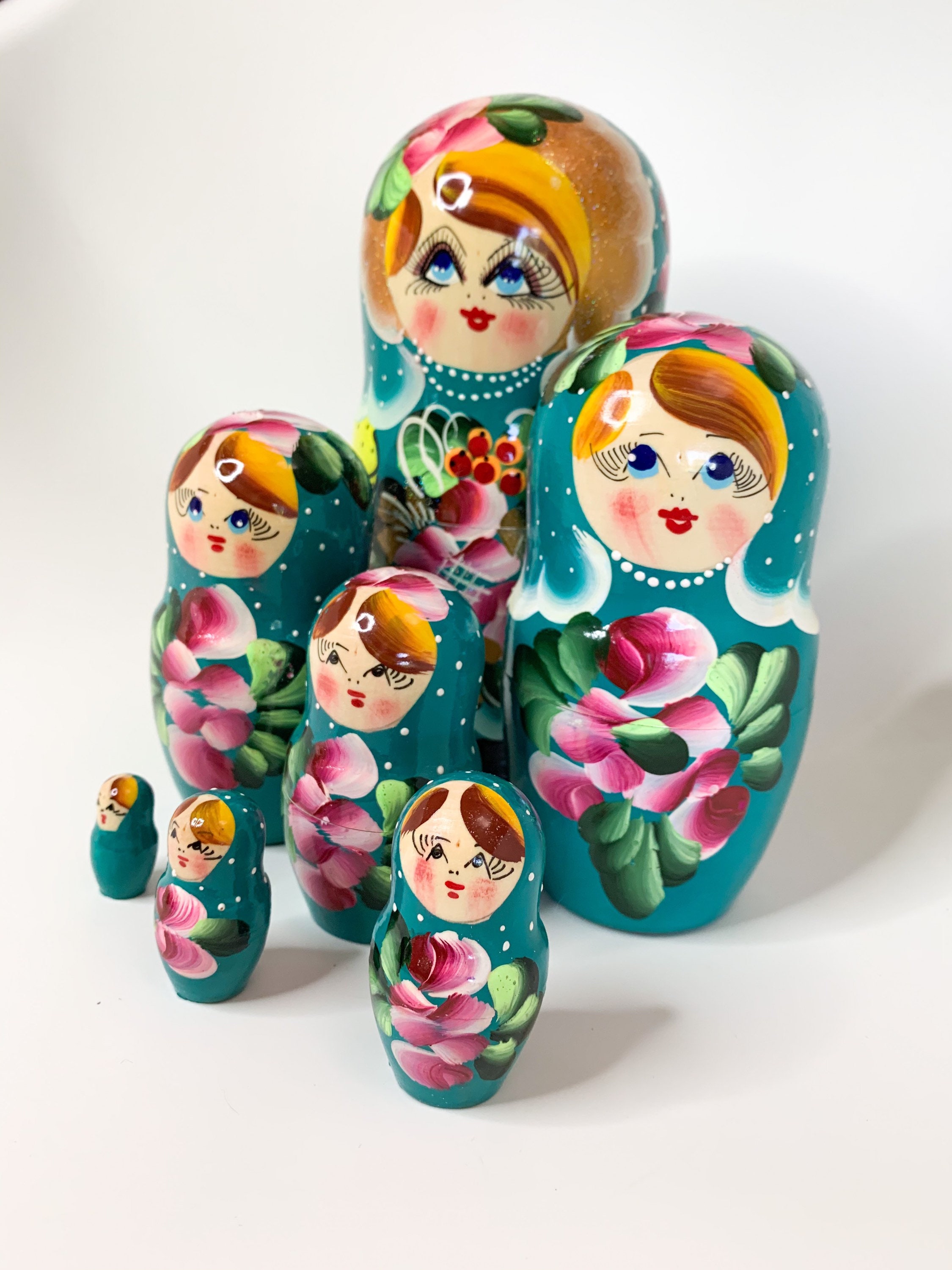 Large Russian Babushka Nesting Doll 7 Piece Set Nesting Doll Etsy