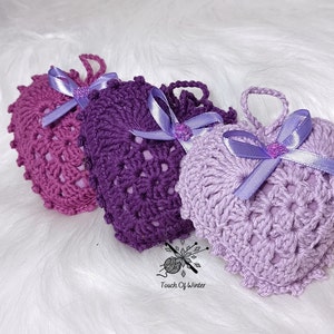 Sachets coeur lavande au crochet Set of all 3