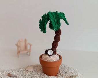 Crochet Palm Tree Plant in Clay Pot: Handmade Desk Decor