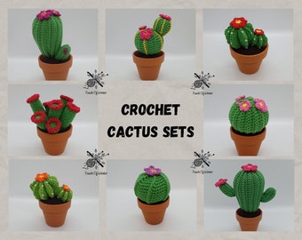 Ensemble de cactus au crochet dans un pot en argile