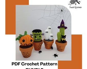 Ensemble effrayant de cactus d'Halloween à faire soi-même | Lot de motifs au crochet PDF