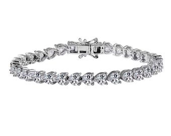Bracciale Tennis In Argento Sterling Con Cuori In Zirconia Cubica: 19 Cm, Placcato Rodio, Regalo - 3