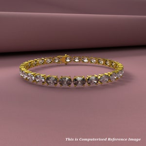 White Topaz Gold Plating Tennis Bracelet in Sterling Silver, Oval Shape Gemstone Bracelet Jewelry, Gift for Her | Bracelet Length- 7 Inch
