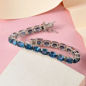 London Blue Topaz Tennis Bracelet in Sterling Silver, London Blue Topaz Bracelet, Blue Topaz Jewelry, Gemstone Bracelet, Gift for Her