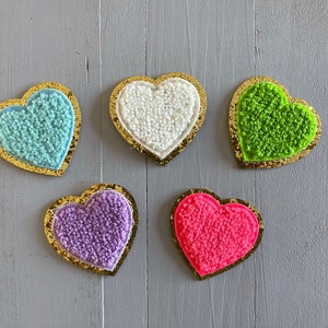 Chenille 5cm Heart Patches Iron On Patches Multicoloured Heart Patches
